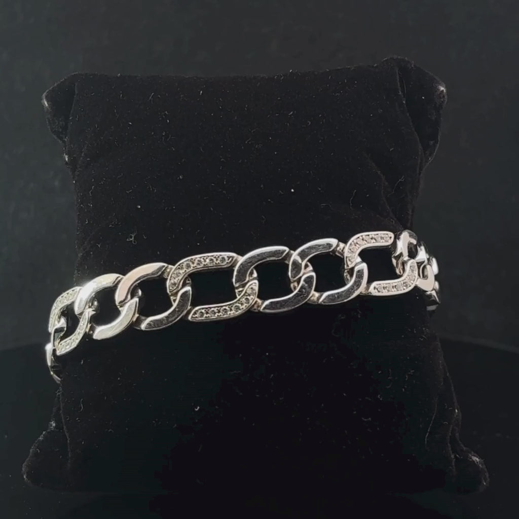 Silver Man's Square Cuban With American Stone Bracelet