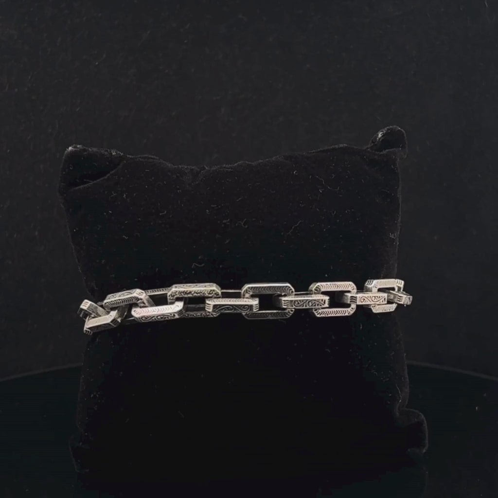 Silver Man's Engraved Link Bracelet