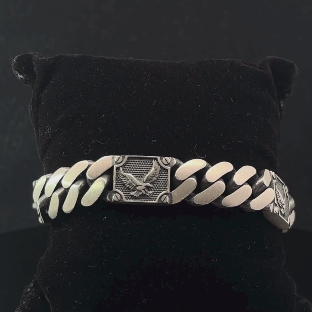 Silver Man's Cuban With Eagle Bracelet