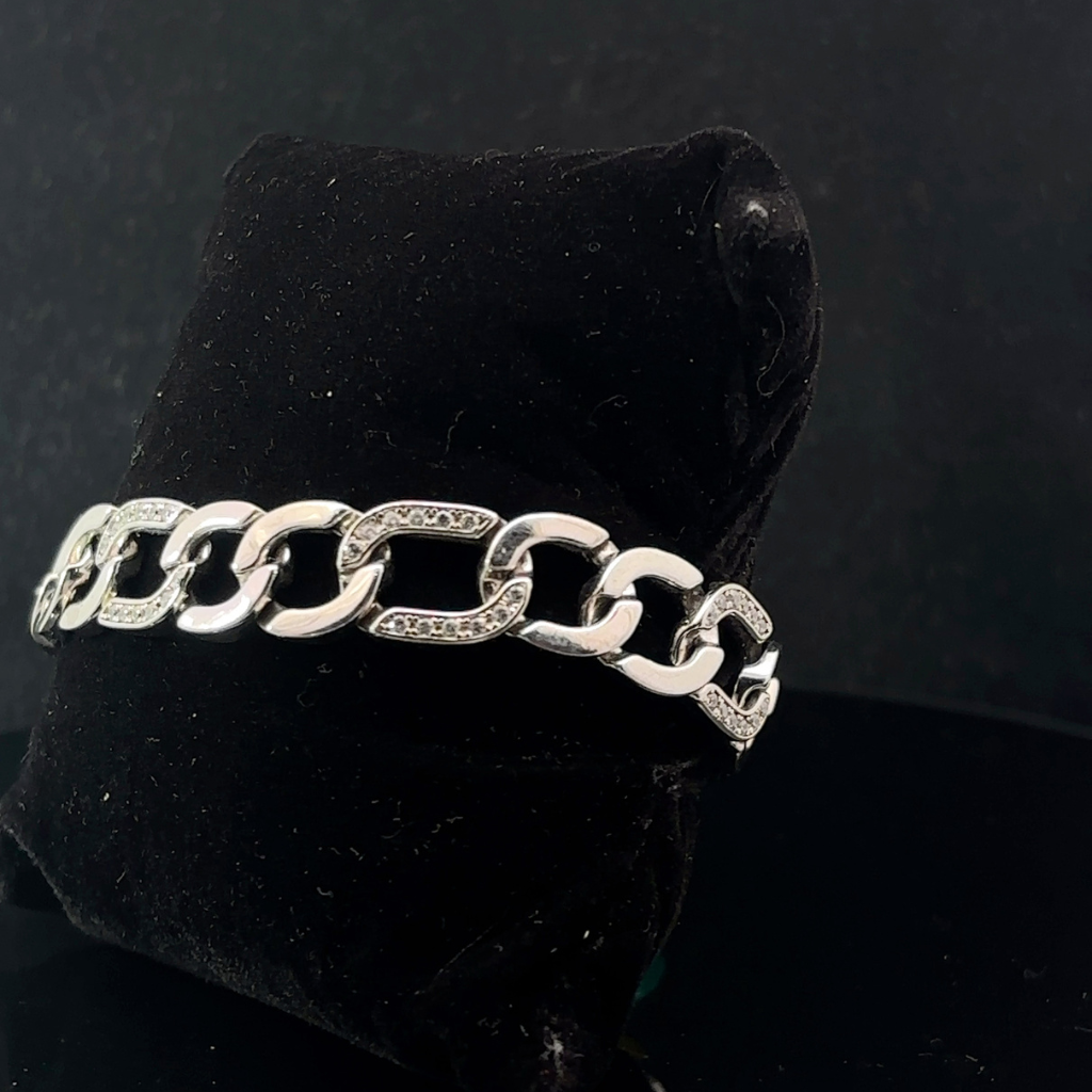Silver Man's Square Cuban With American Stone Bracelet