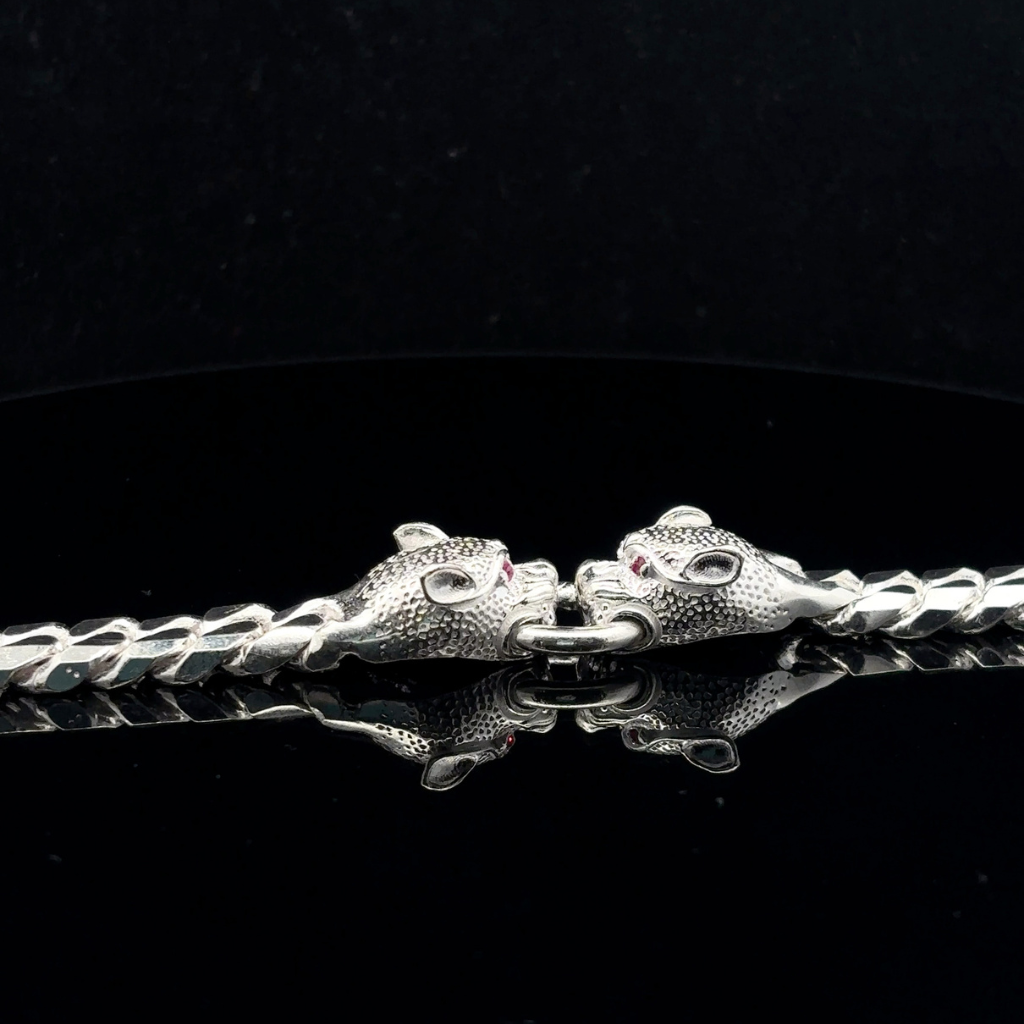 Silver Man's Bracelet With Twin Tiger Face