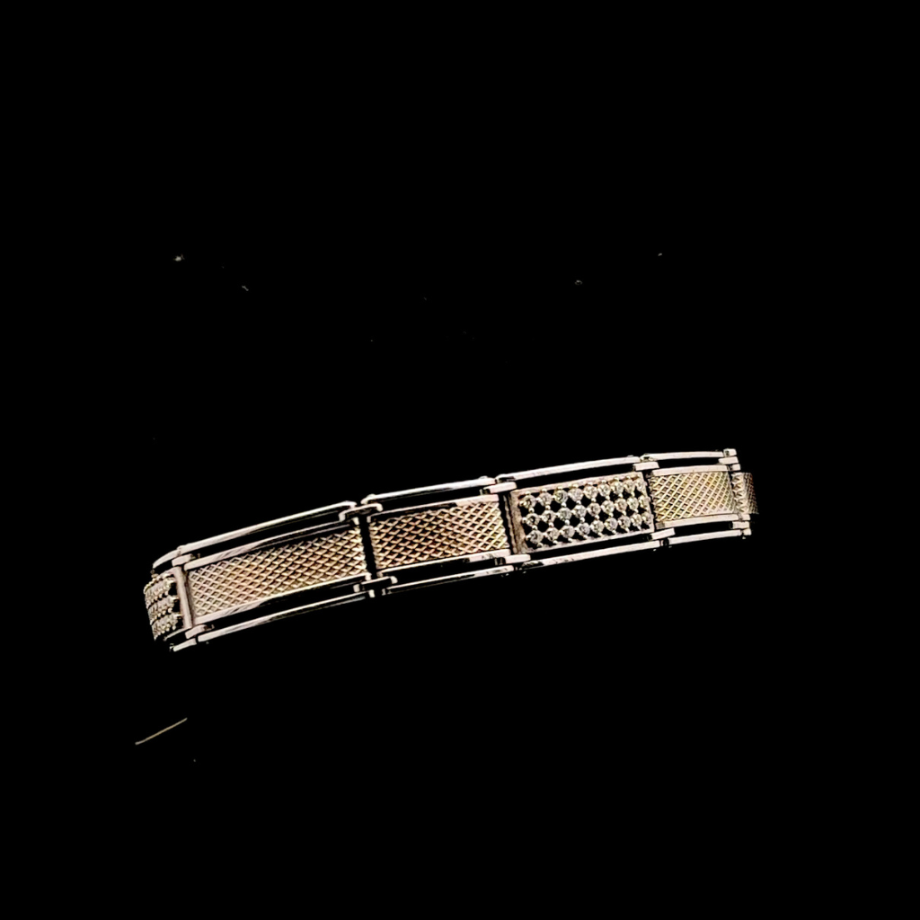 Silver Man's Rose Gold With White American Stone Bracelet