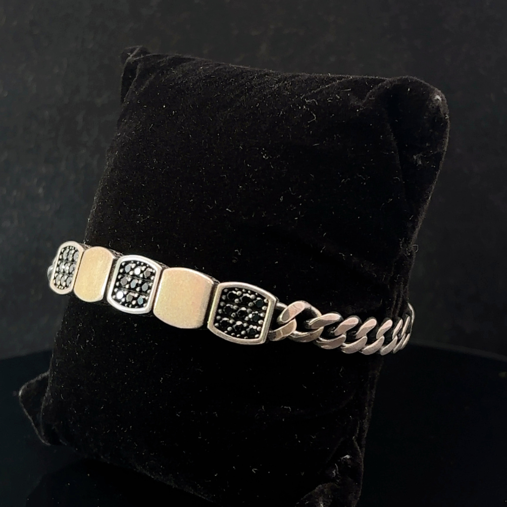 Silver Man's  Bracelet With Black American Stone