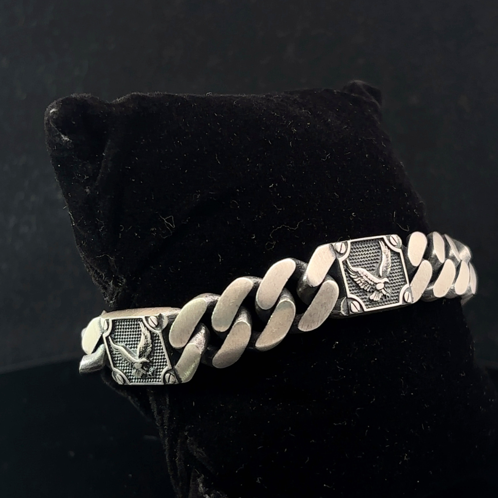 Silver Man's Cuban With Eagle Bracelet