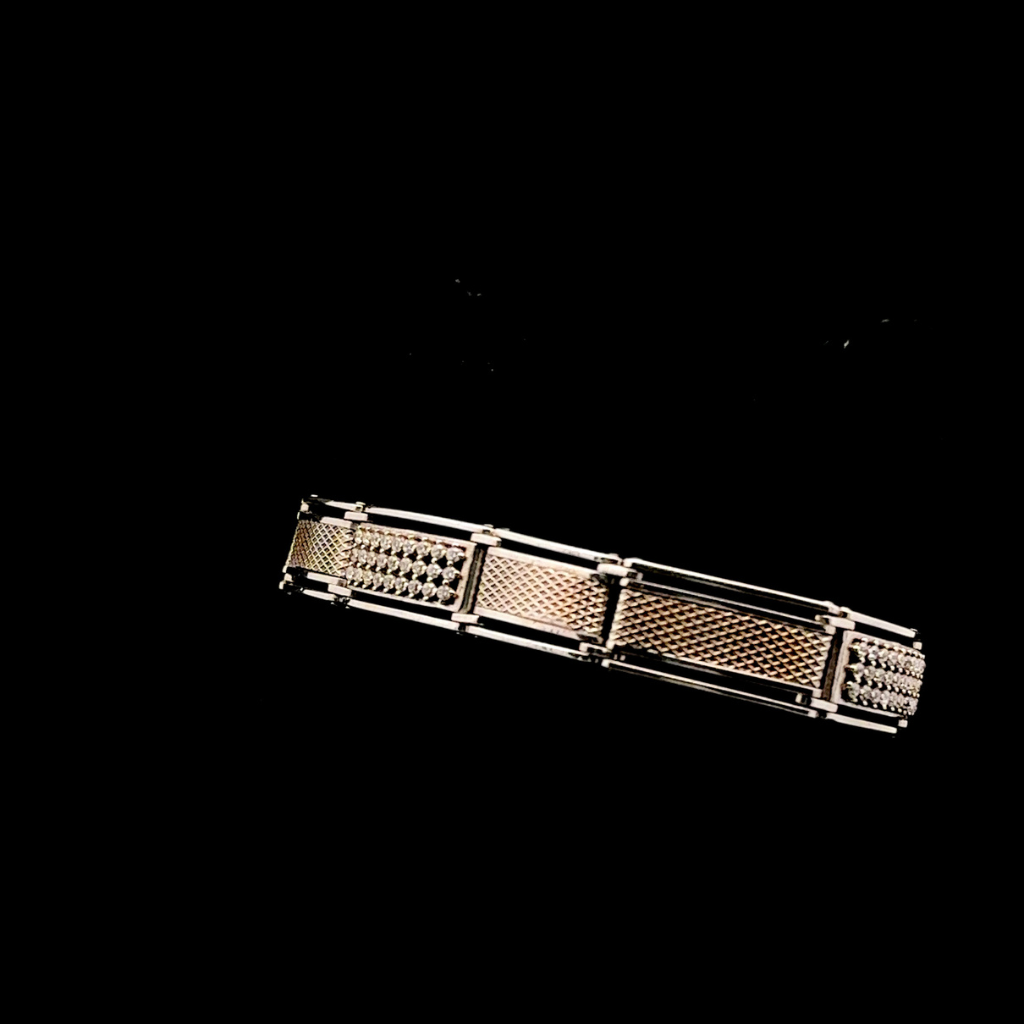 Silver Man's Rose Gold With White American Stone Bracelet