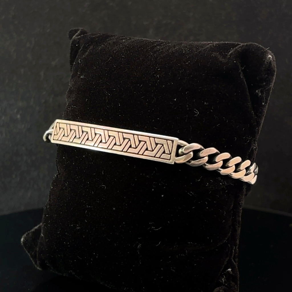 Silver Man's Bracelet With Italian Plat