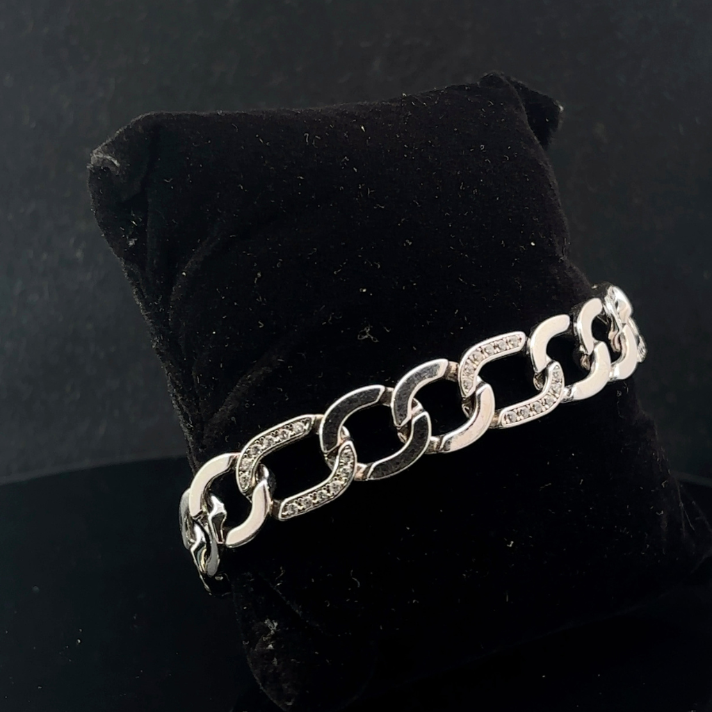 Silver Man's Square Cuban With American Stone Bracelet
