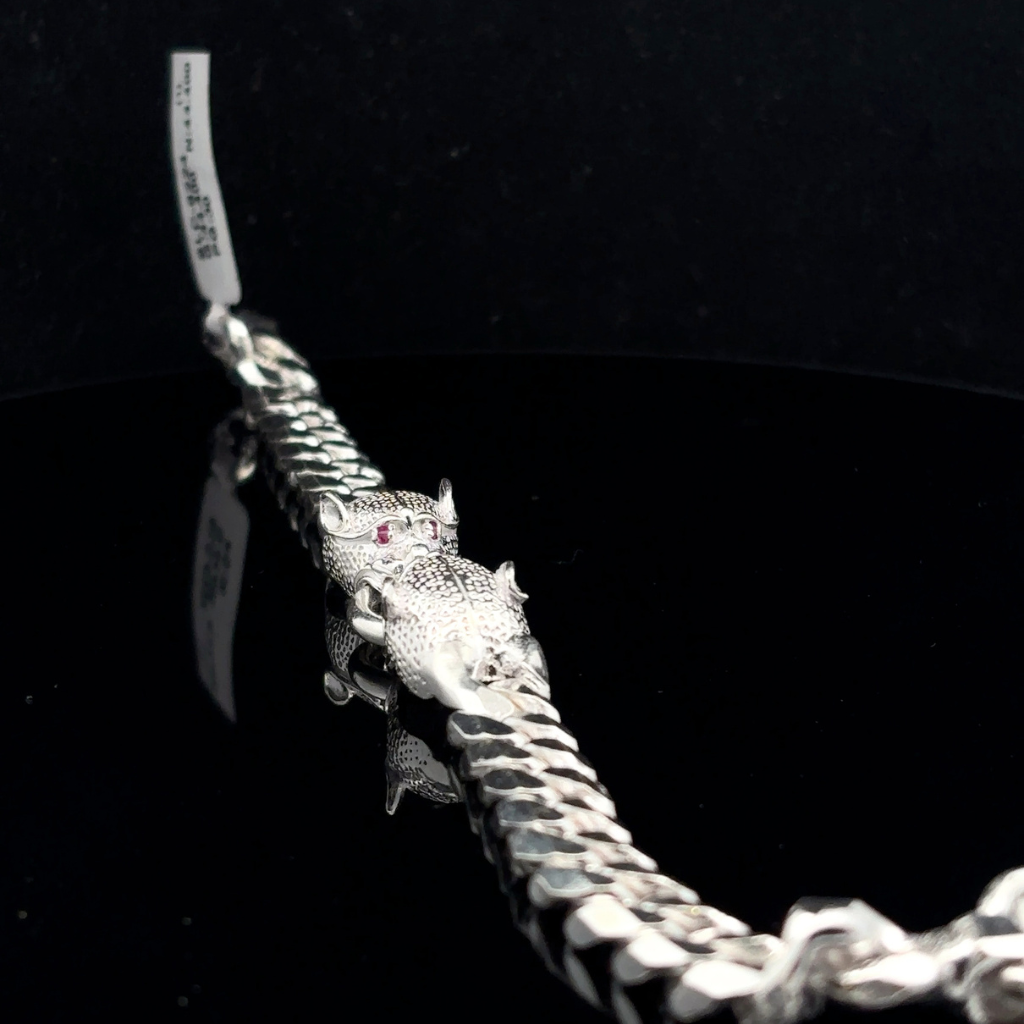 Silver Man's Bracelet With Twin Tiger Face