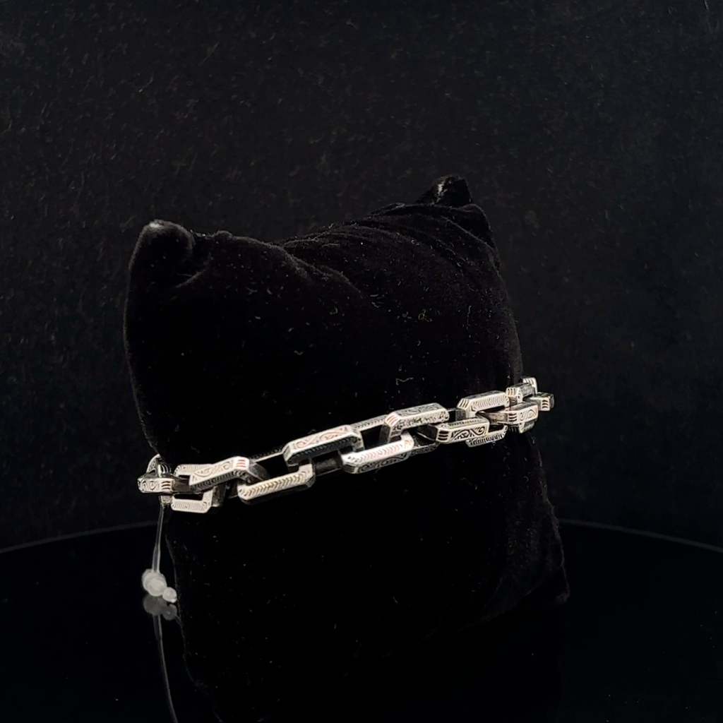Silver Man's Engraved Link Bracelet