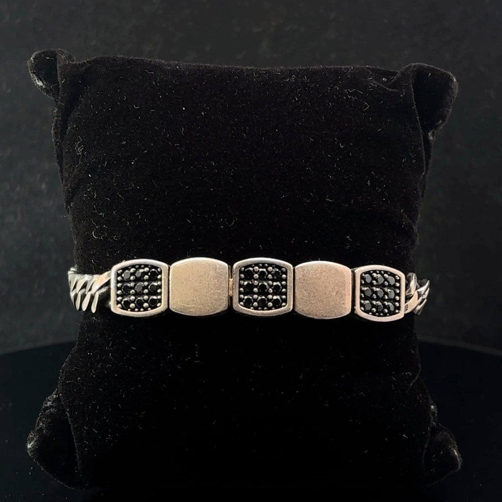 Silver Man's  Bracelet With Black American Stone