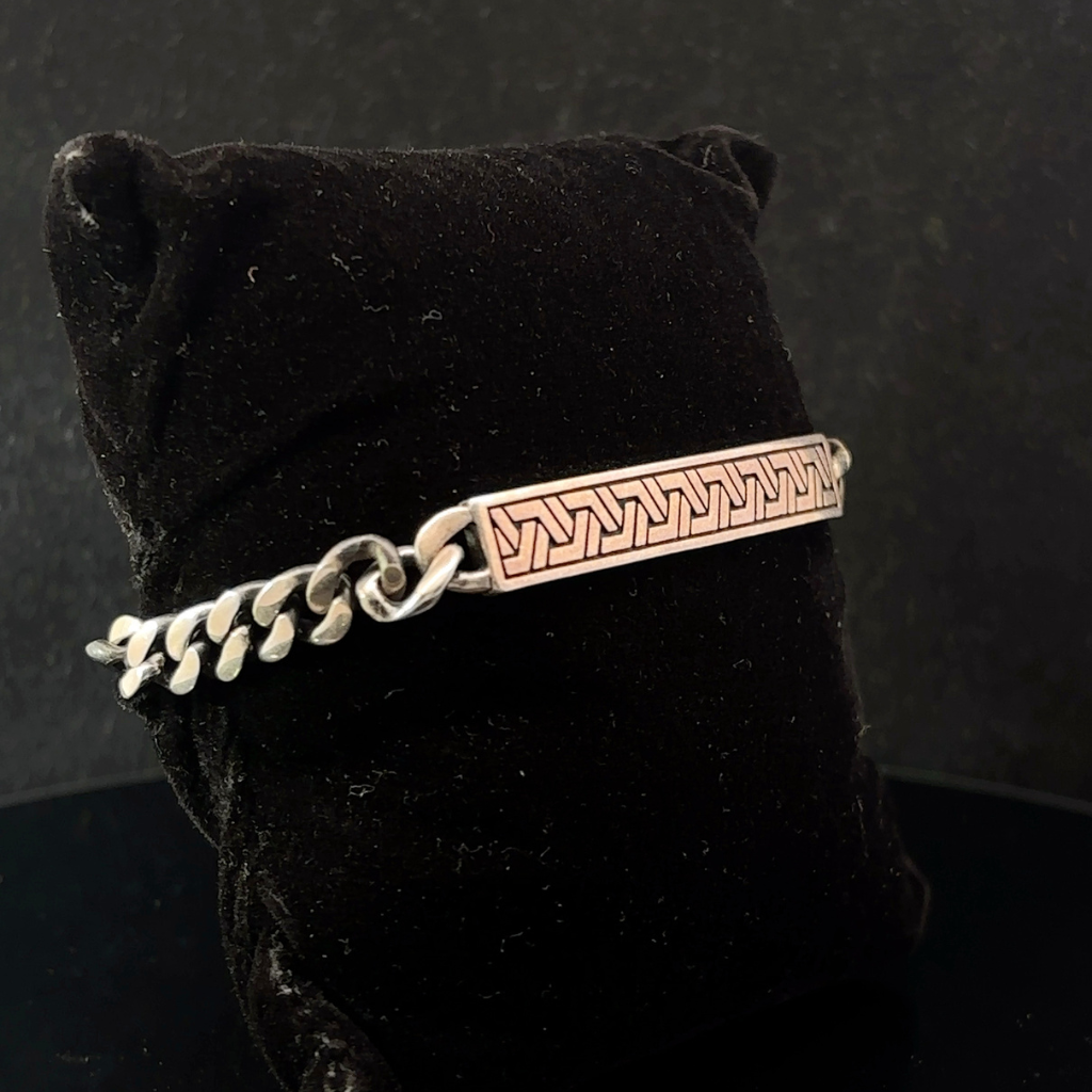 Silver Man's Bracelet With Italian Plat